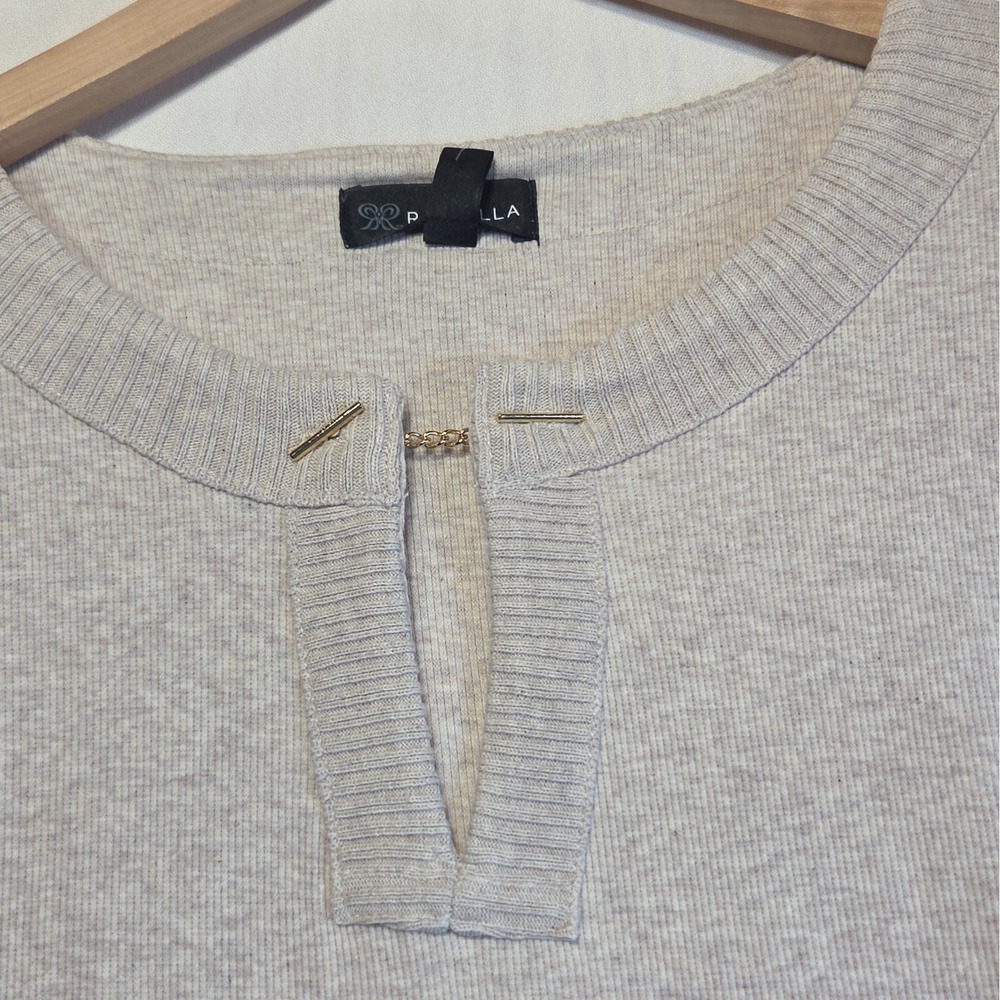 Rafaella Women's Long-Sleeve V-Neck Top Oatmeal Heather Size 1XL NWT